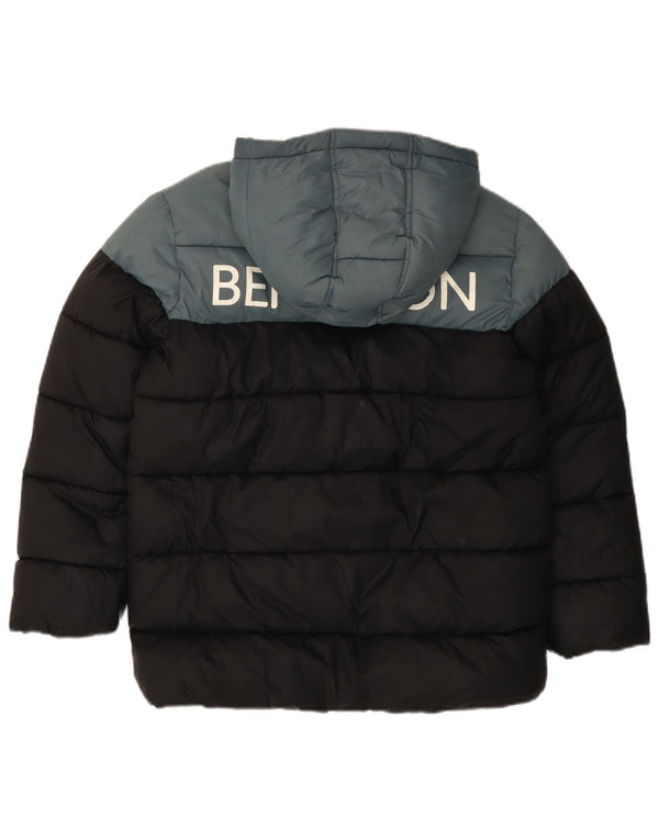 BENETTON Boys Graphic Padded Jacket 10-11 Years XL Black Colourblock