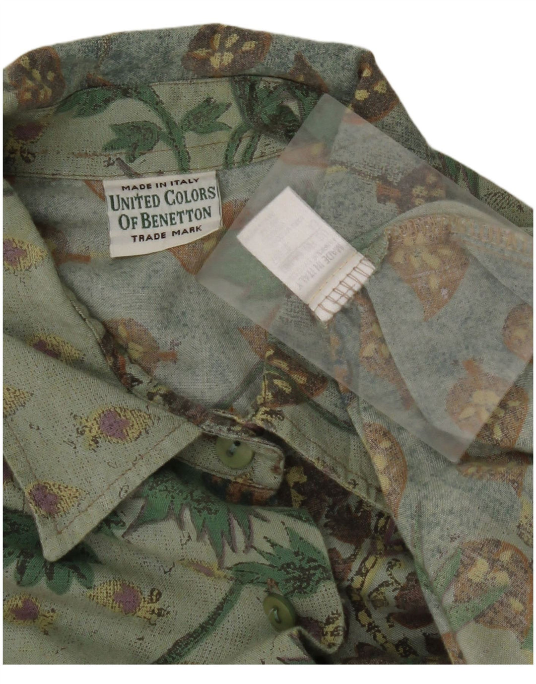BENETTON Womens Shirt UK 18 XL Green Floral Viscose
