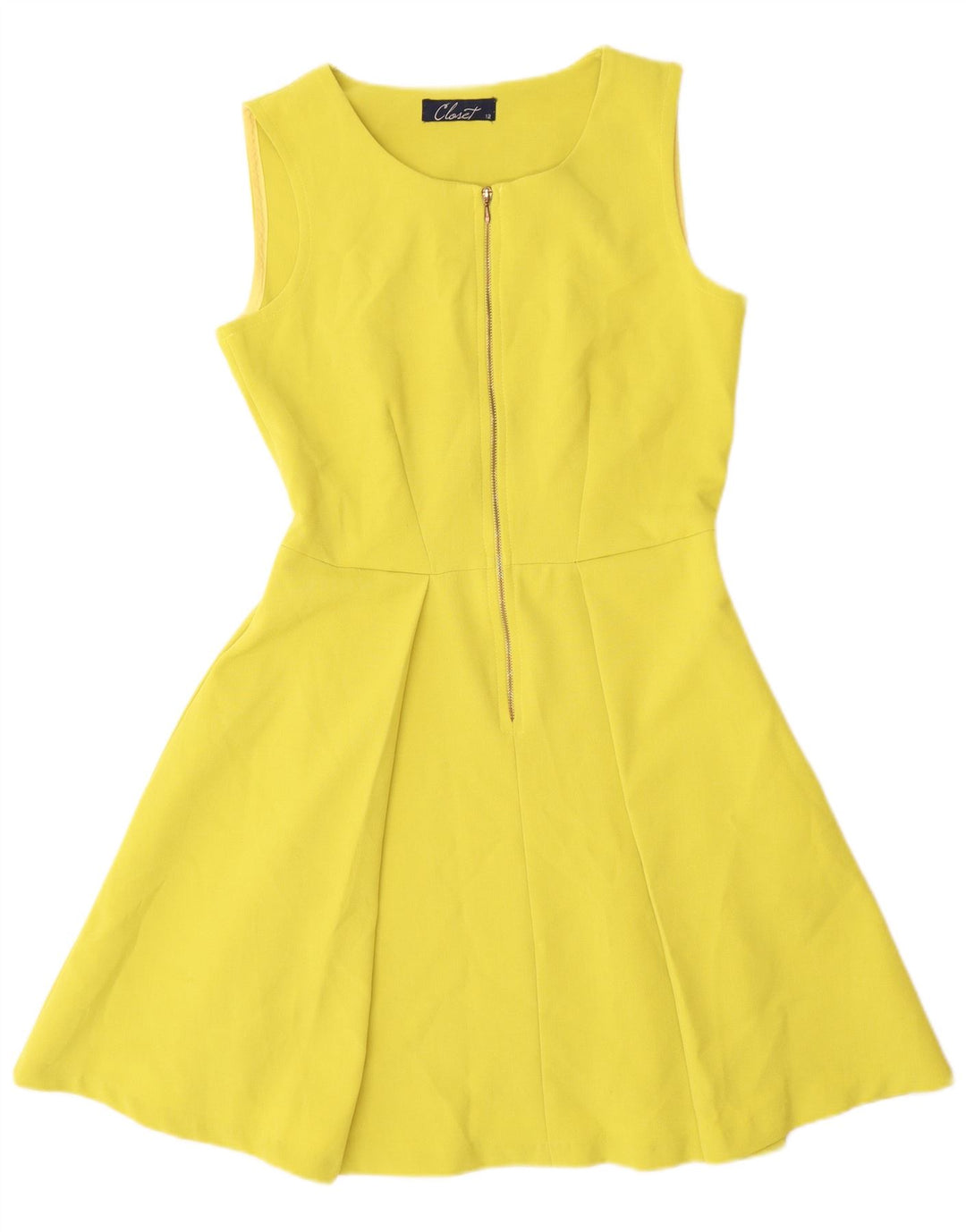 CLOSET Womens Sleeveless A-Line Dress UK 12 Medium Yellow Polyester