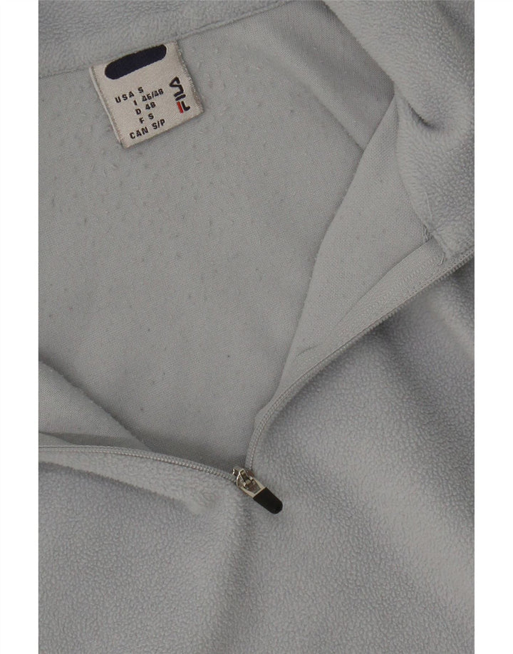 FILA Womens Zip Neck Fleece Jumper UK 10 Small Grey Polyester Vintage Fila and Second-Hand Fila from Messina Hembry 