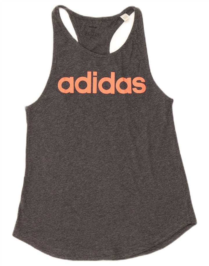ADIDAS Womens Graphic Vest Top UK 4/6 XS Grey Cotton