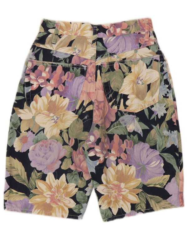 Vintage Womens High Waist Denim Shorts UK 10 Small W24 Multicoloured Floral