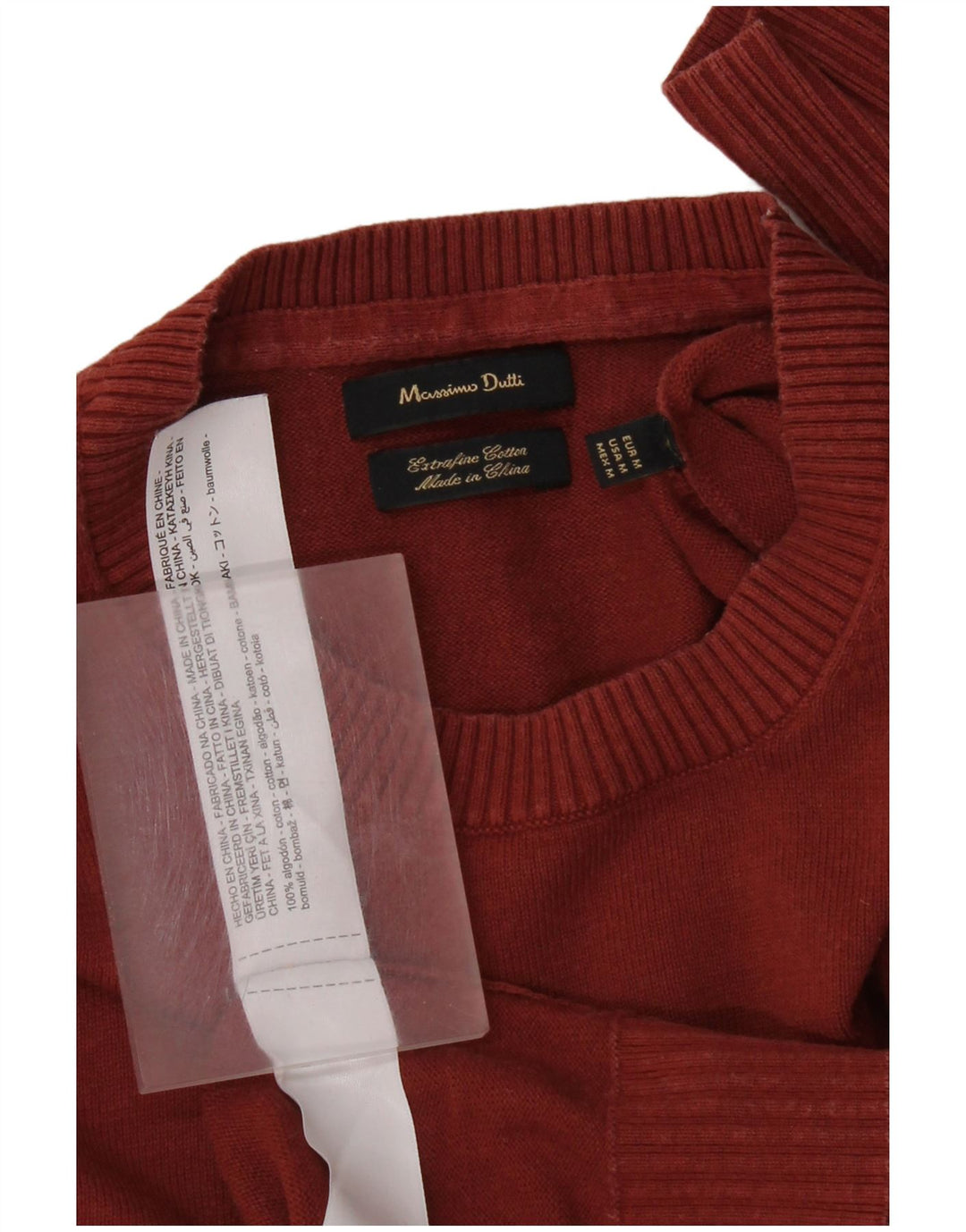 Massimo Dutti Mens Crew Neck Jumper Sweater Medium Burgundy Cotton