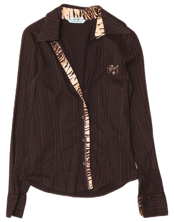 Guess By Marciano Womens Shirt IT 42 Medium Brown Striped