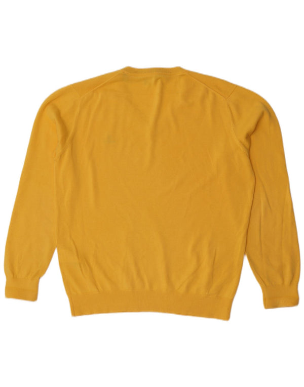 Gant Mens V-Neck Jumper Sweater Medium Yellow Cotton