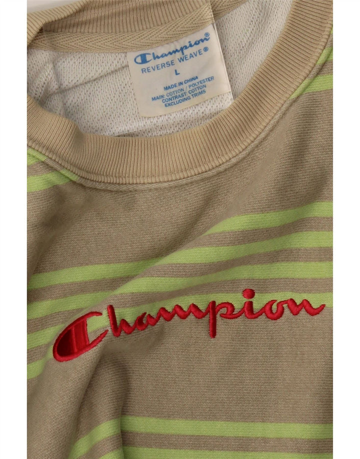 CHAMPION Womens Oversized Graphic Sweatshirt Jumper UK 16 Large Beige Vintage Champion and Second-Hand Champion from Messina Hembry 
