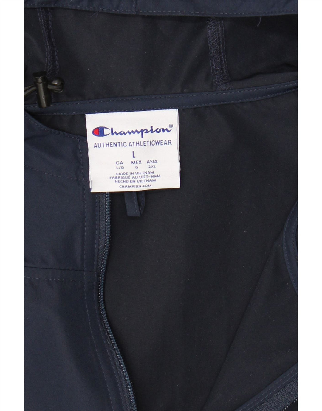 CHAMPION Mens Pullover Rain Jacket UK 40 Large Navy Blue Colourblock Vintage Champion and Second-Hand Champion from Messina Hembry 