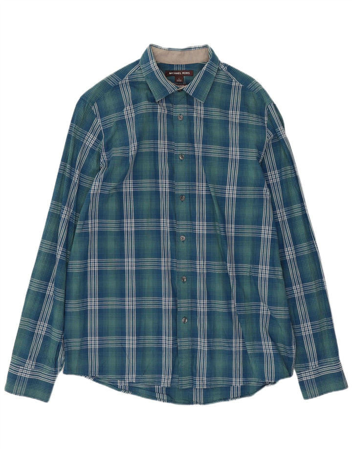 Michael Kors Mens Classic Fit Shirt Large Blue Check Cotton
