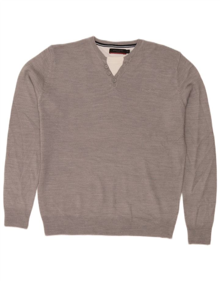 Pierre Cardin Mens Crew Neck Jumper Sweater Medium Grey Acrylic