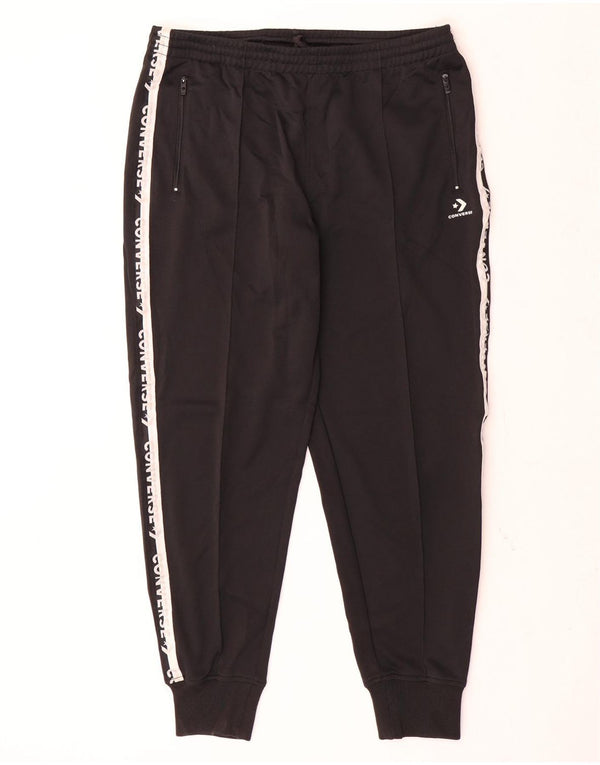CONVERSE Mens Graphic Tracksuit Trousers Joggers Large  Black Colourblock