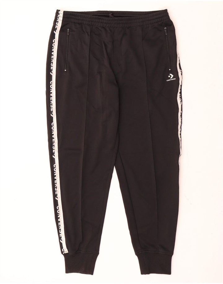 CONVERSE Mens Graphic Tracksuit Trousers Joggers Large  Black Colourblock