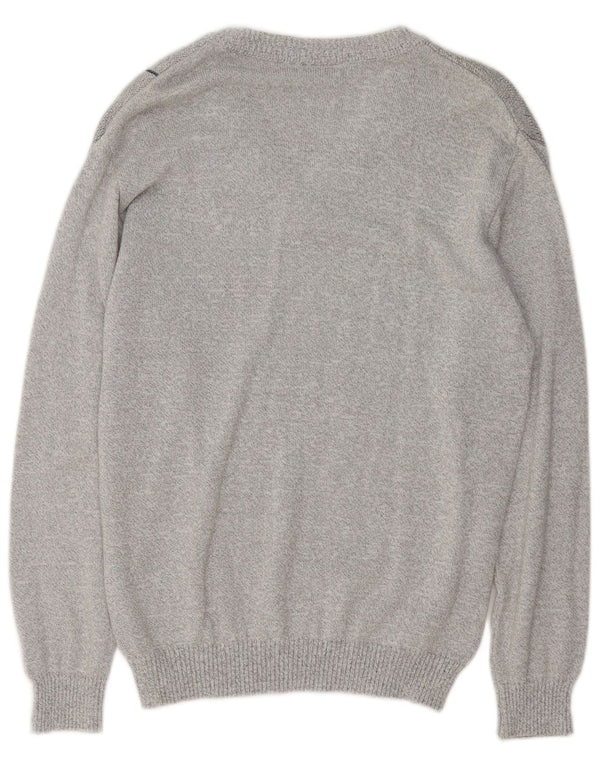 Marc Rene Mens V-Neck Jumper Sweater IT 50 Medium Grey Geometric