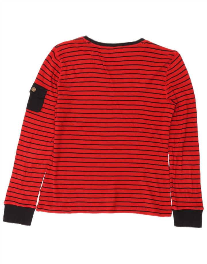 CHAPS Womens Top Long Sleeve UK 12 Medium Red Striped Cotton