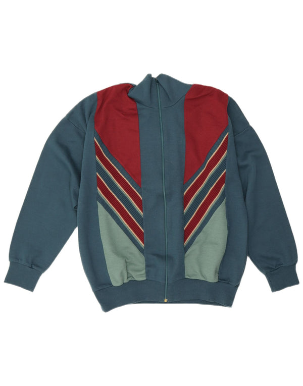 Vintage Mens Cardigan Sweater UK 40 Medium Blue Colourblock Acrylic