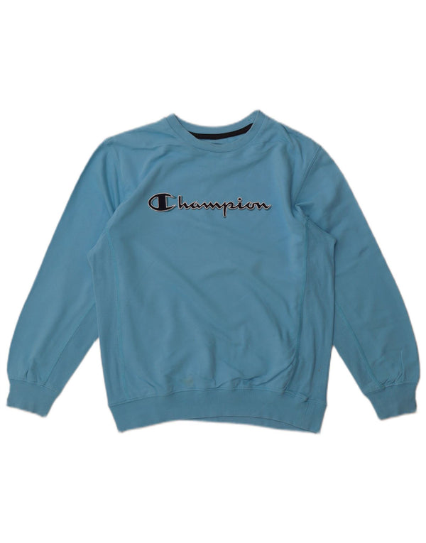 Champion Girls Graphic Sweatshirt Jumper 11-12 Years Large Blue Cotton