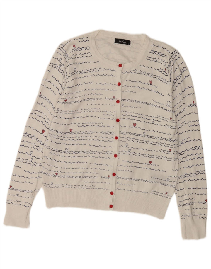 M&Co Womens Cardigan Sweater UK 12 Medium White Striped Viscose