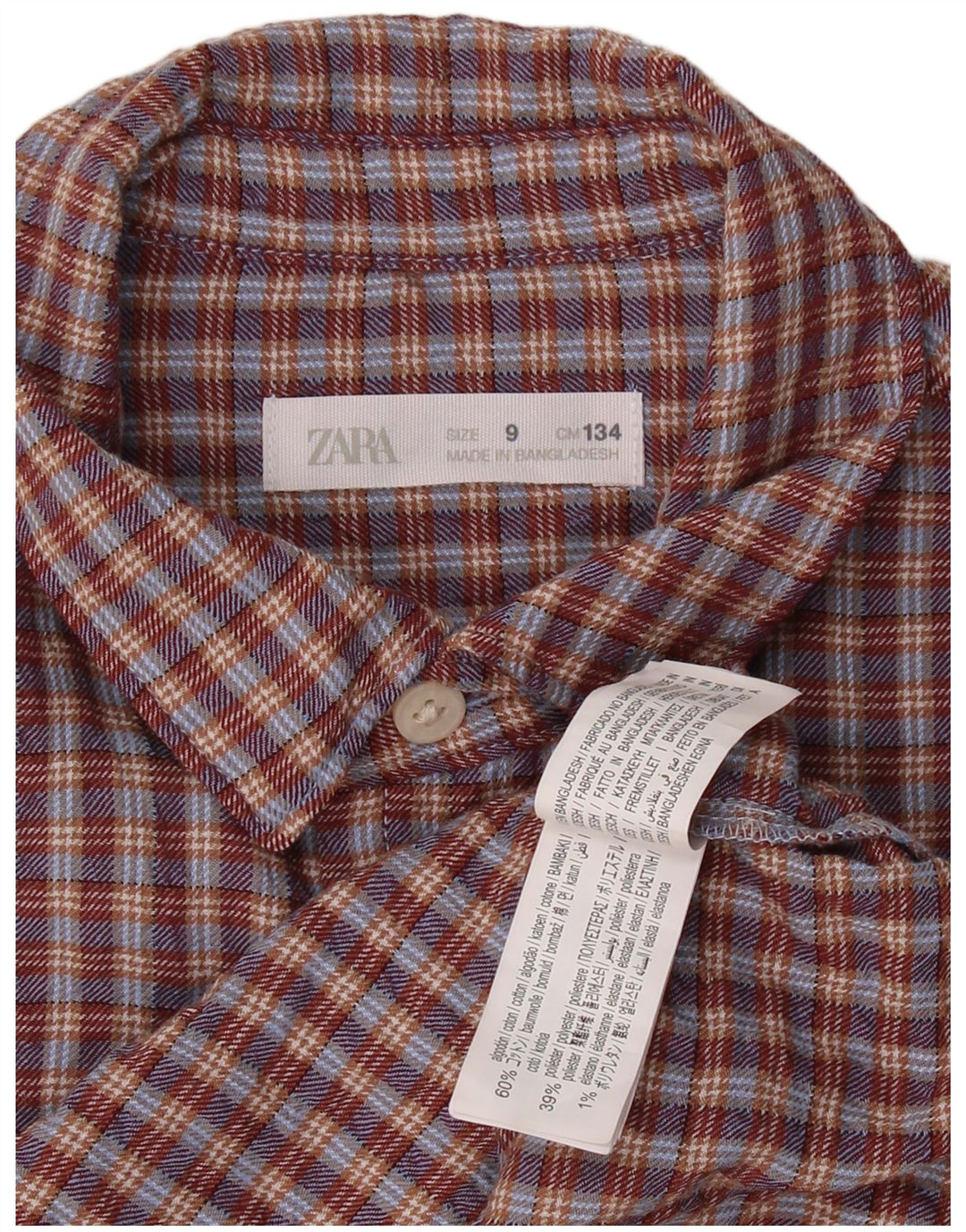 ZARA Boys Flannel Shirt 8-9 Years Burgundy Check Cotton
