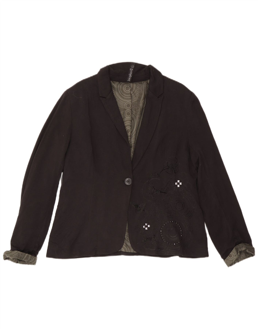 Desigual Womens 1 Button Blazer Jacket EU 46 XL Black Viscose