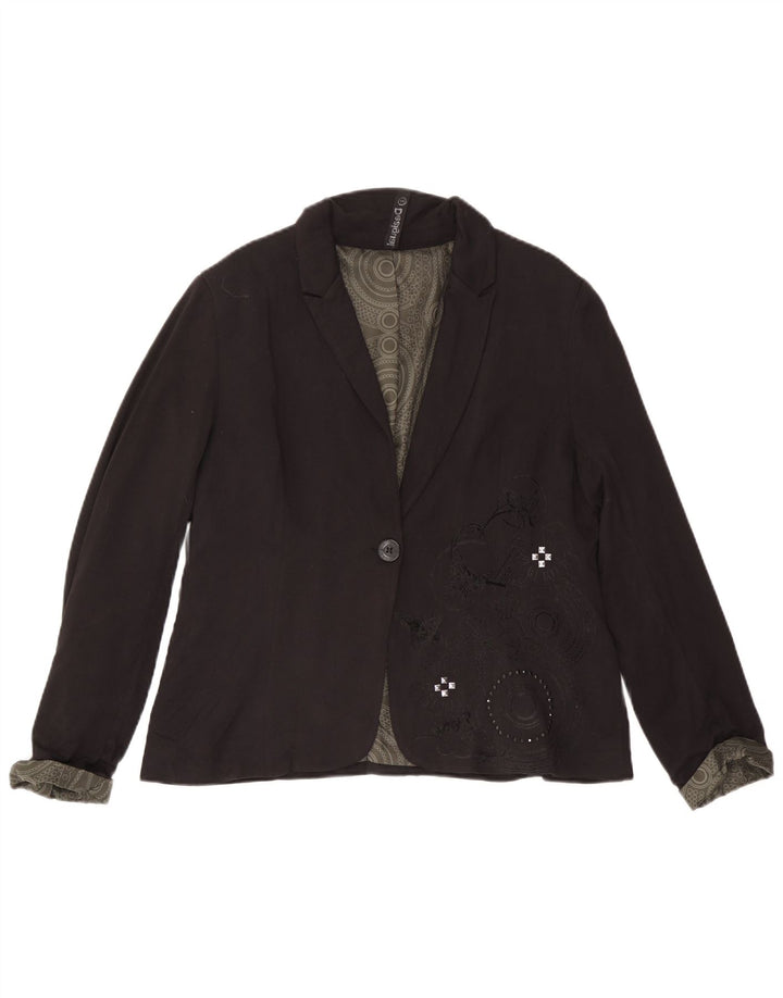Desigual Womens 1 Button Blazer Jacket EU 46 XL Black Viscose