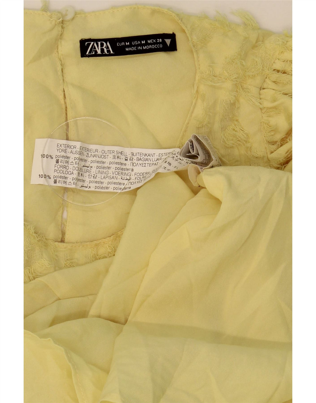 Zara Womens Abstract Pattern Tiered Dress UK 12 Medium Yellow Polyester