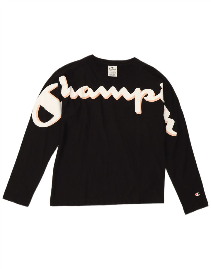 CHAMPION Womens Graphic Top Long Sleeve UK 10 Small Black