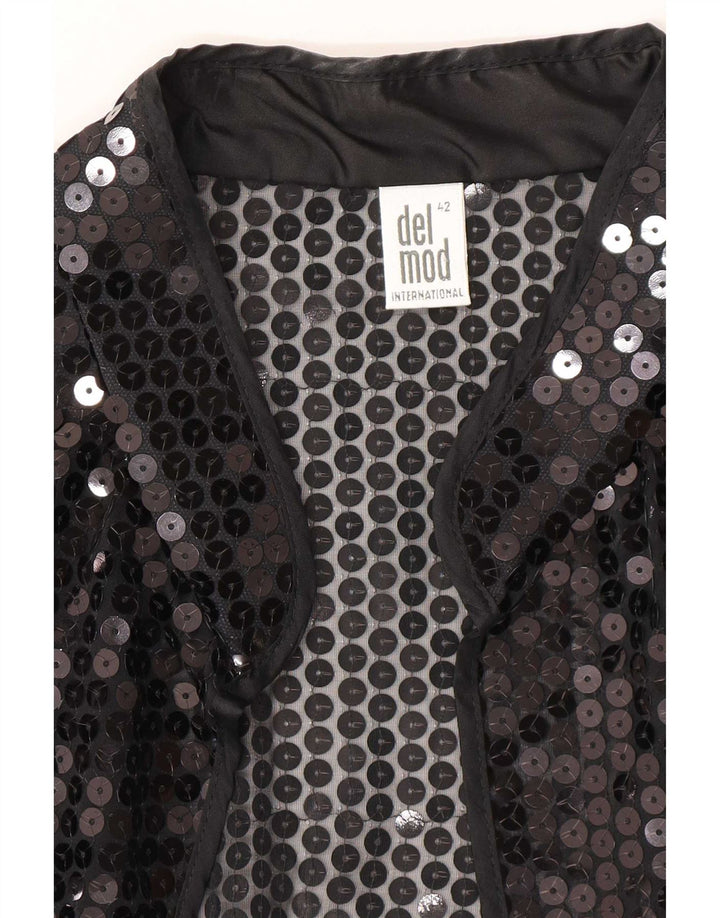 Del Mod Womens See Through Sequin Cardigan Top EU 42 Large Black Polyester
