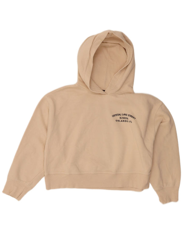 Zara Womens Crop Graphic Hoodie Jumper UK 14 Medium Beige