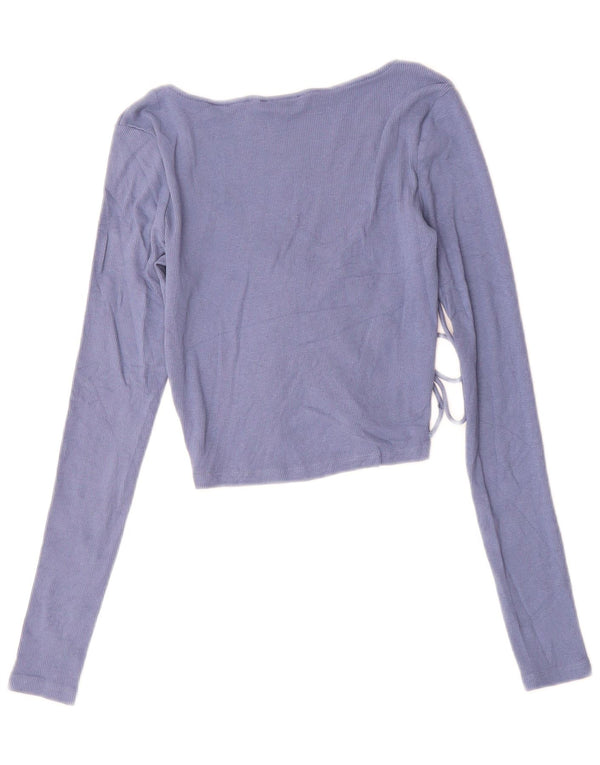 ZARA Womens Crop Top Long Sleeve UK 12 Medium Blue Cotton