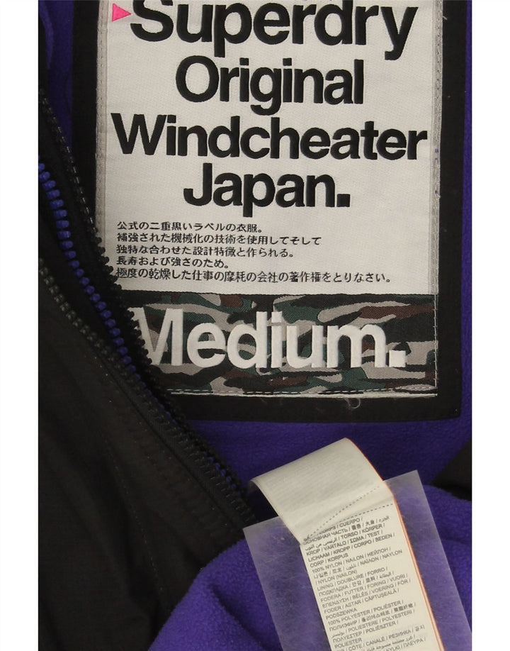 SUPERDRY Womens Windcheater Hooded Windbreaker Jacket UK 14 Medium Black Vintage Superdry and Second-Hand Superdry from Messina Hembry 
