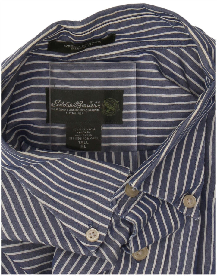 EDDIE BAUER Mens Tall Shirt XL Blue Pinstripe Cotton