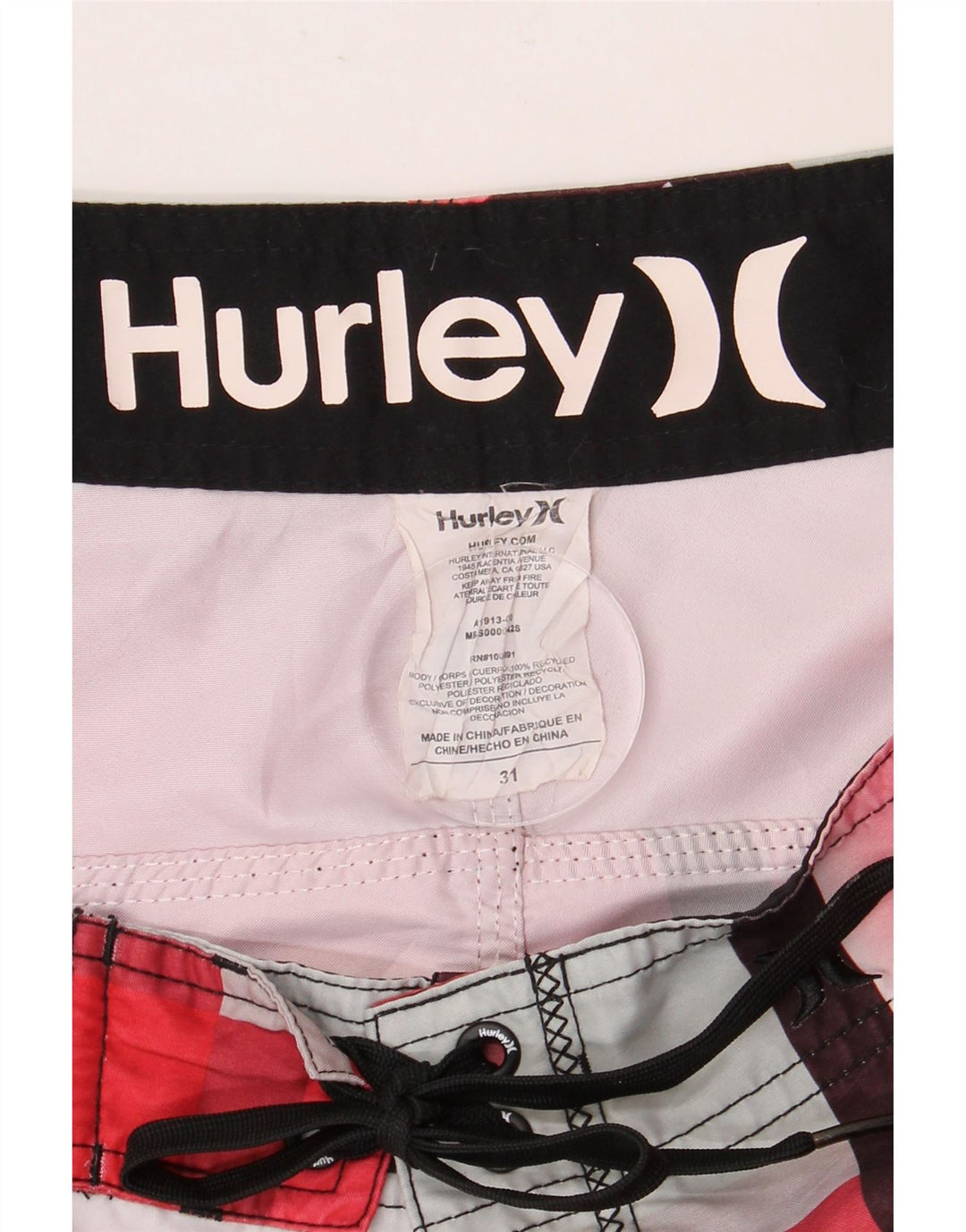 HURLEY Mens Swimming Shorts Medium Red Check Polyester