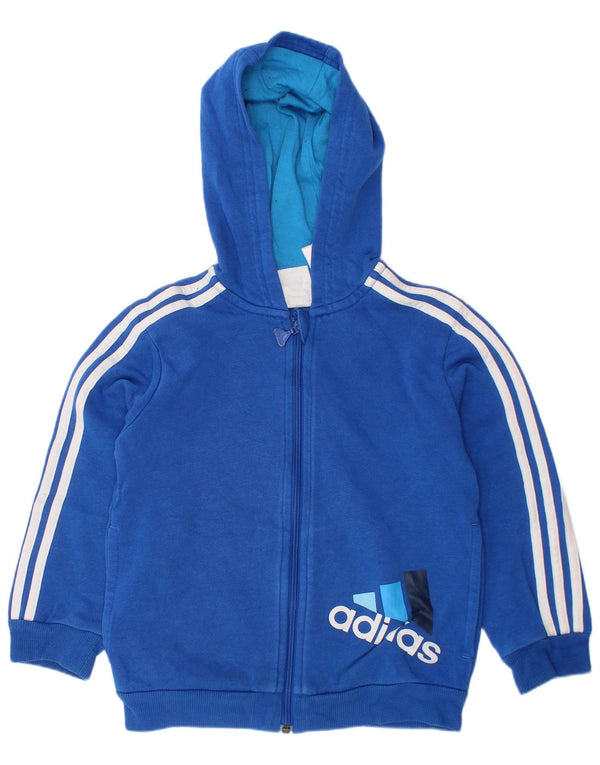 ADIDAS Boys Graphic Zip Hoodie Sweater 3-4 Years Blue Cotton