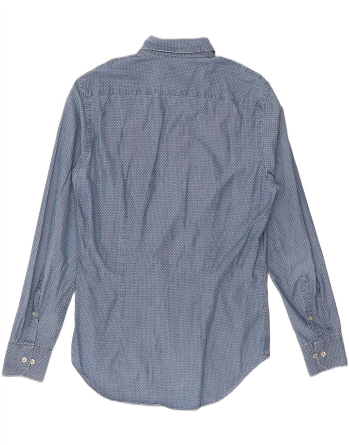 FRED PERRY Mens Slim Fit Shirt Medium Blue Argyle/Diamond Cotton