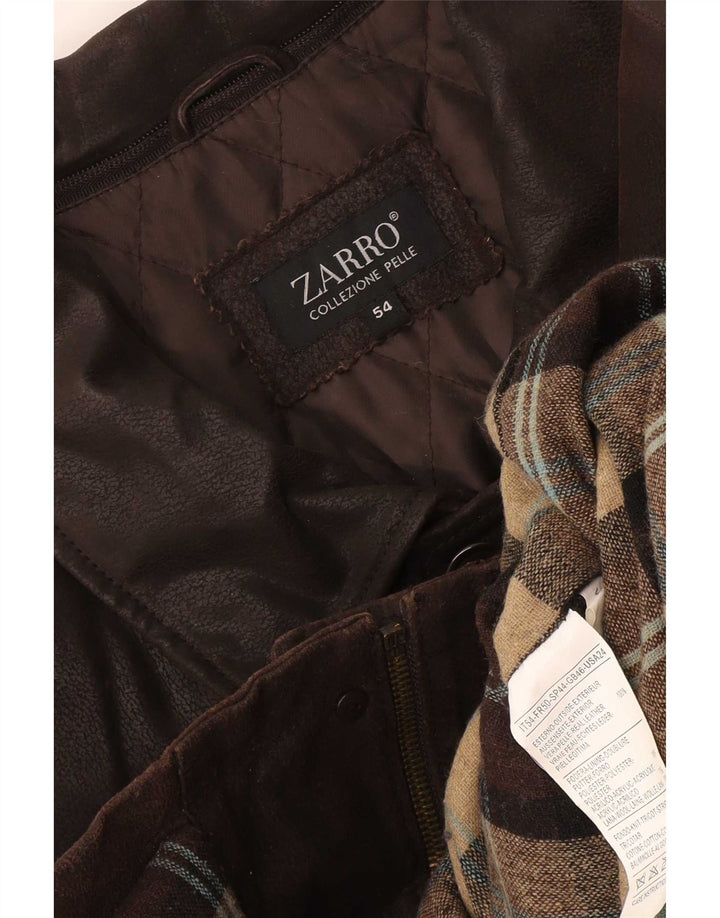 Zarro Mens Leather Windbreaker Coat IT 54 2XL Brown