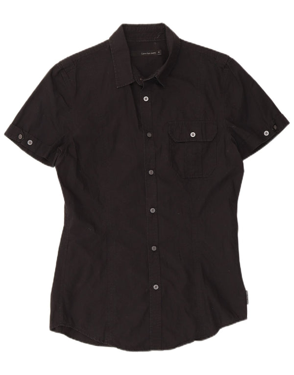 Calvin Klein Jeans Mens Slim Fit Short Sleeve Shirt Medium Black Cotton