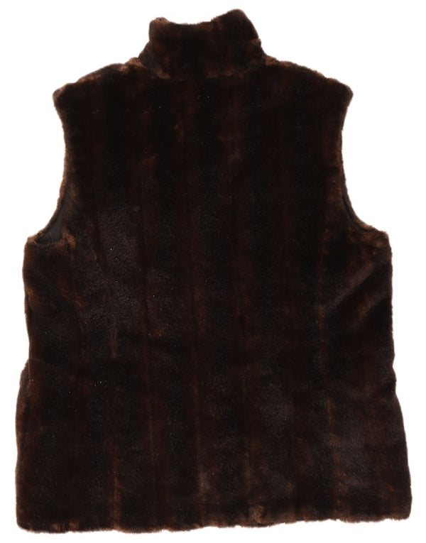 VINTAGE Womens Faux Fur Gilet UK 14 Medium Brown Acrylic