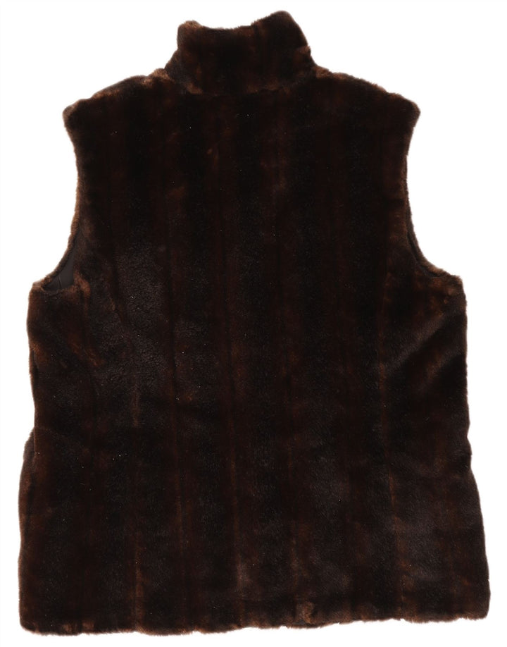 VINTAGE Womens Faux Fur Gilet UK 14 Medium Brown Acrylic