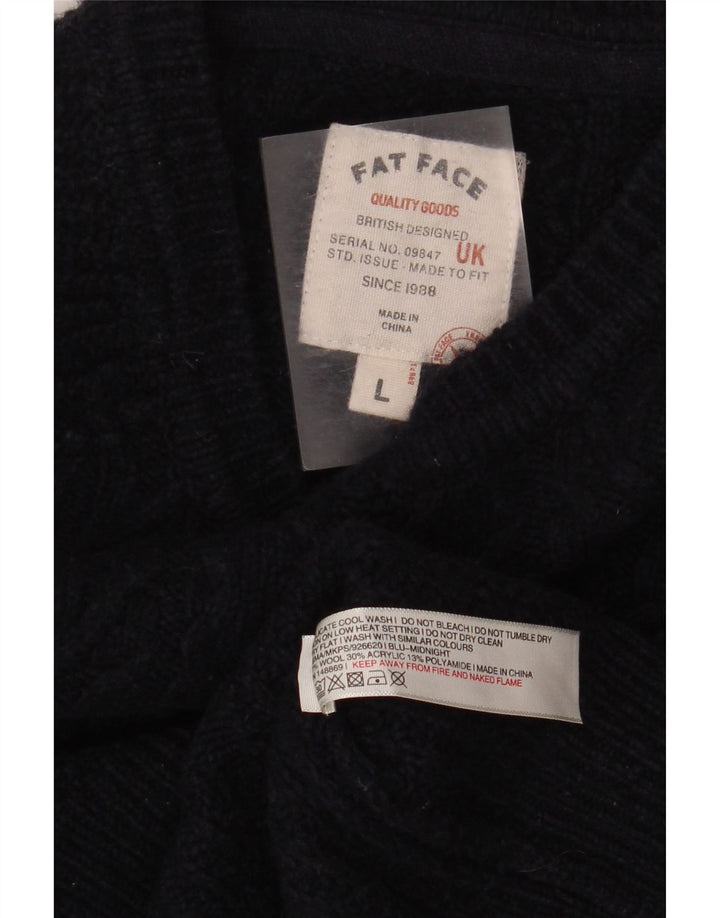Fat Face Mens Crew Neck Jumper Sweater Large Navy Blue Wool