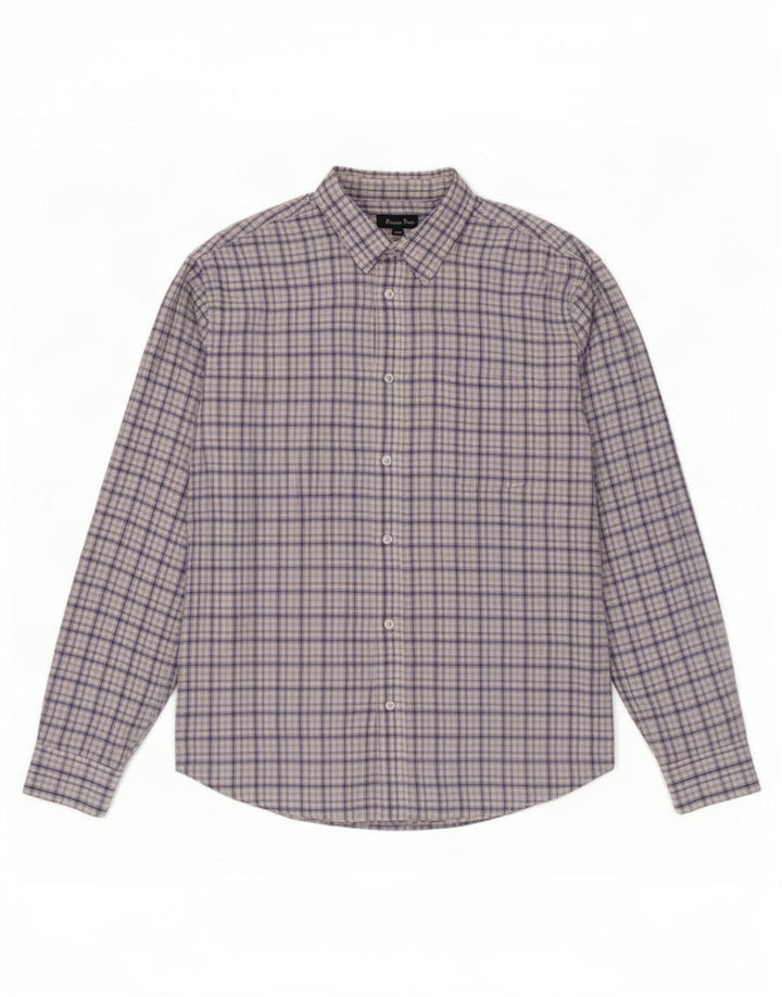 James Pringle Mens Flannel Shirt Large Blue Check Polyester