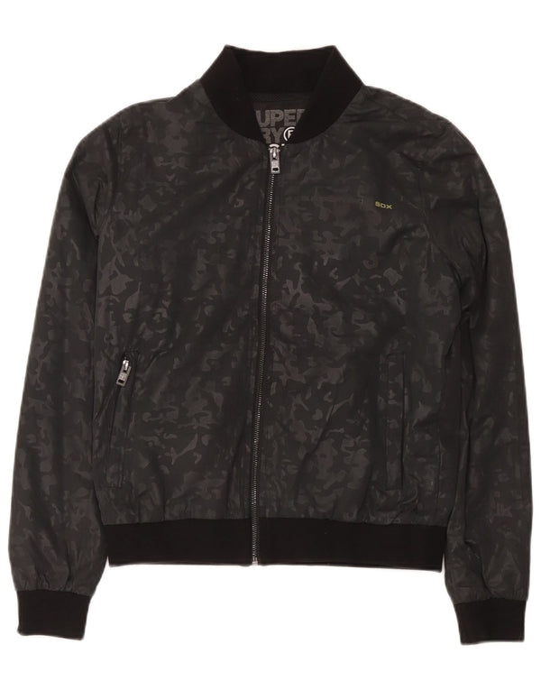 Superdry Womens Tracksuit Top Jacket UK 14 Medium Black Camouflage