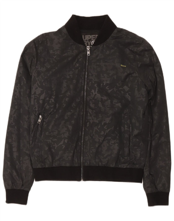 Superdry Womens Tracksuit Top Jacket UK 14 Medium Black Camouflage
