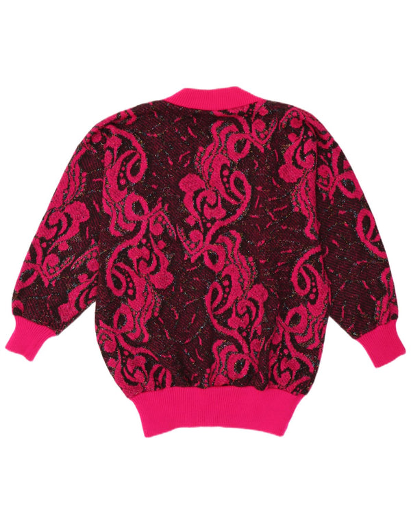 Vintage Womens V-Neck Jumper Sweater UK 16 Large Pink Paisley Polyacrylic