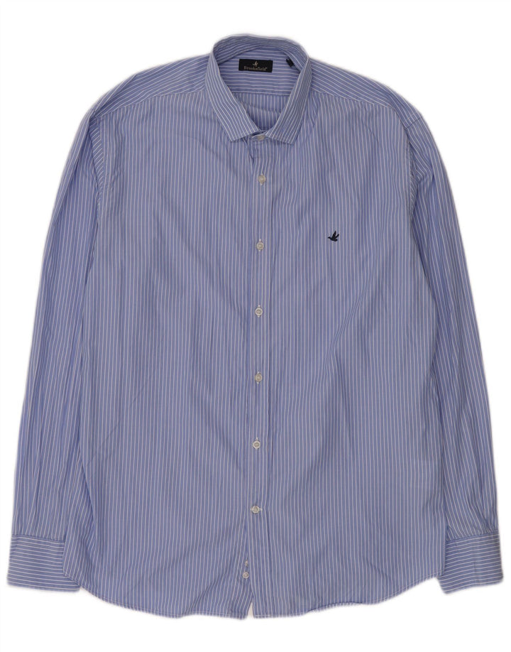 Brooksfield Mens Shirt Medium Blue Pinstripe Cotton Classic