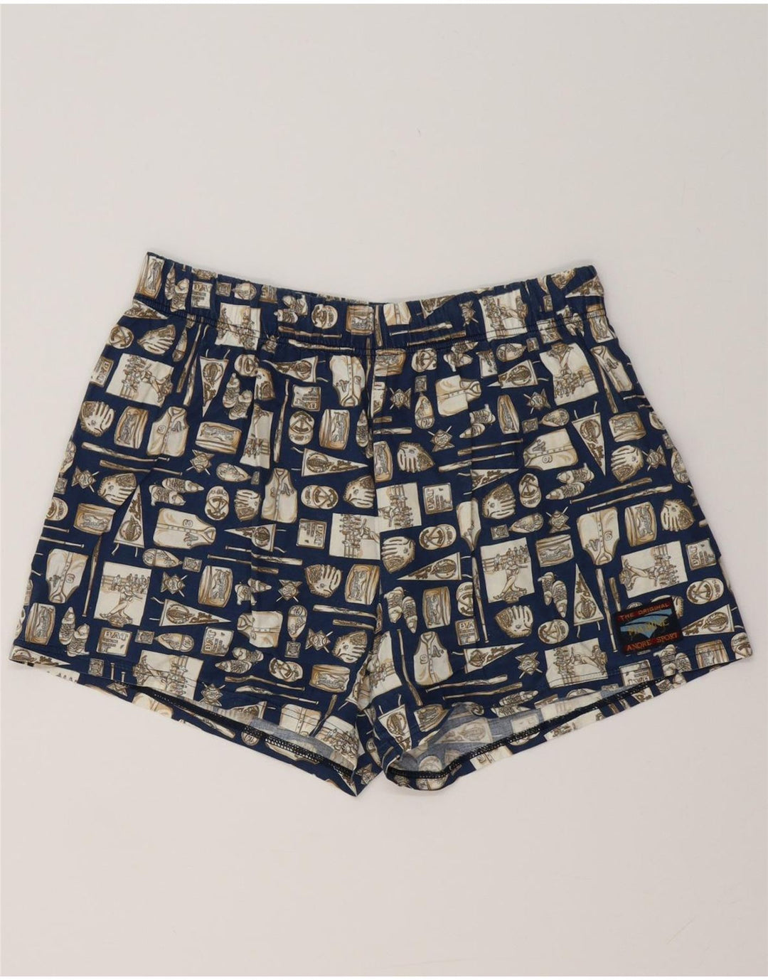VINTAGE Mens Swimming Shorts Large  Navy Blue Geometric