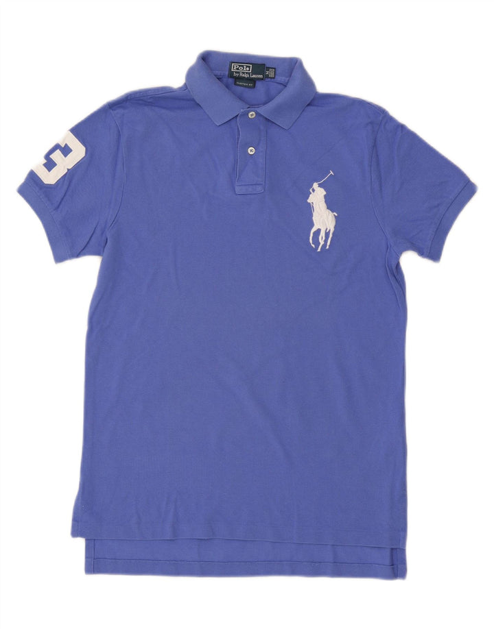 POLO RALPH LAUREN Mens Graphic Custom Fit Polo Shirt Medium Blue Cotton