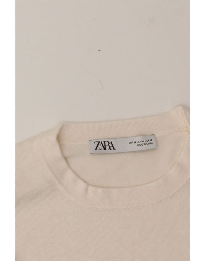 ZARA Womens Crew Neck Jumper Sweater UK 12 Medium White Viscose Vintage Zara and Second-Hand Zara from Messina Hembry 