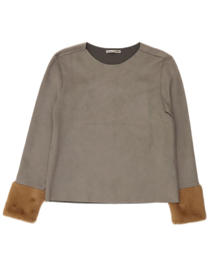 Zara Womens Blouse Top UK 10 Small Grey Colourblock