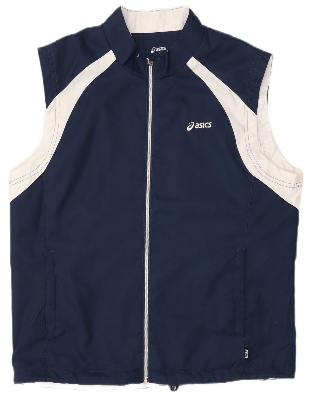 Asics Mens Sleeveless Tracksuit Top Jacket Large Navy Blue Colourblock