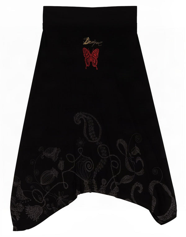 Desigual Womens Graphic Asymmetrical Skirt Medium W30 Black Paisley Viscose