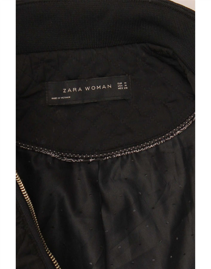 Zara Womens Quilted Jacket UK 12 Medium Black Polyester
